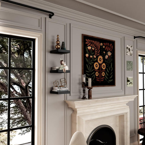 PopiShelves 9 Inch Set 3 Small Floating Shelves for Wall - Square Black Shelves for Bedroom, Living Room, Bathroom