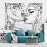 Ruibo Kissing Couple Abstract Sketch Art Wall Hanging Tapestry, Beach Throw, 59" x 51"