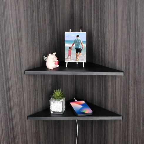 evron Corner Mounting Shelf Set of 2, Easy to Install Floating Wall Shelves, Durable Waterproof ABS Plastic