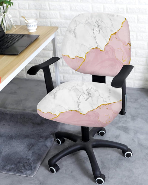 Vandarllin Office Chair Cover, White Gold Blush Pink Stretchable Universal Slipcover with Abstract Marble Agate Design