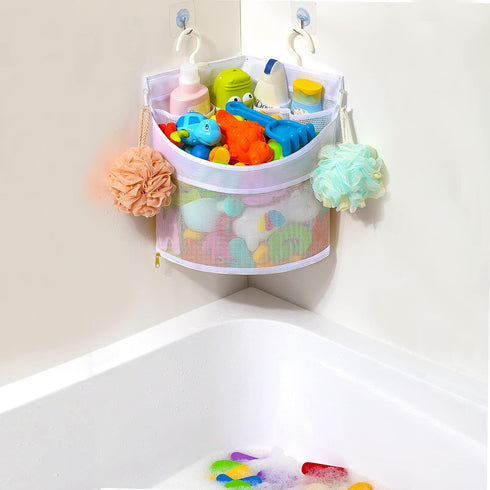 Baby Bath Toy Organizer - Quick Drying Mould Proof Corner Hang-Suspension Holder for Shower Caddy