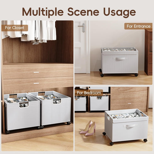 Closet, 16-32 HOUSE AGAIN Shoe Organizer for Foldable Shoe Storage Organizer Box with Wheels and Adjustable Dividers