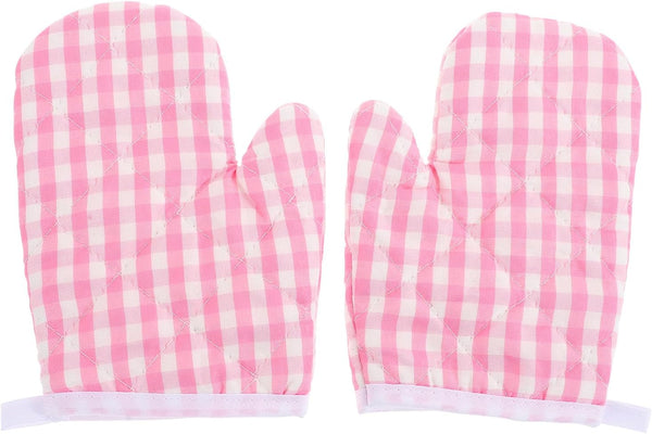 DOITOOL Kids Oven Mitts - 2Pcs Red Checkered Heat Resistant Kitchen Mitts for Children Play Kitchen Baking
