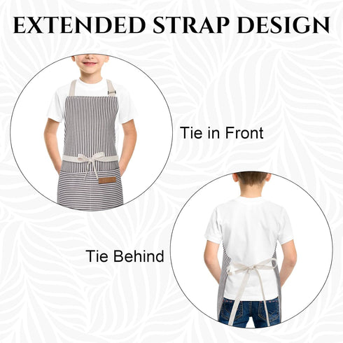 Stripes Kids Cooking Apron, Adjustable Kids Apron with 2 Pockets for Boys and Girls