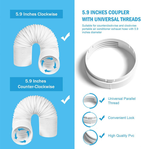 Portable Air Conditioner Window Kit with Coupler, Adjustable Seal for AC Unit, Universal Ducting (5.9 Inches Diameter)