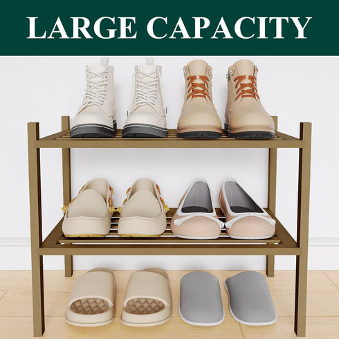 2-Tier, Closet, Smiry Small Bamboo Shoe Rack Stackable Wooden Shoe Organizer for Entryway & Free Standing Wood Shoe