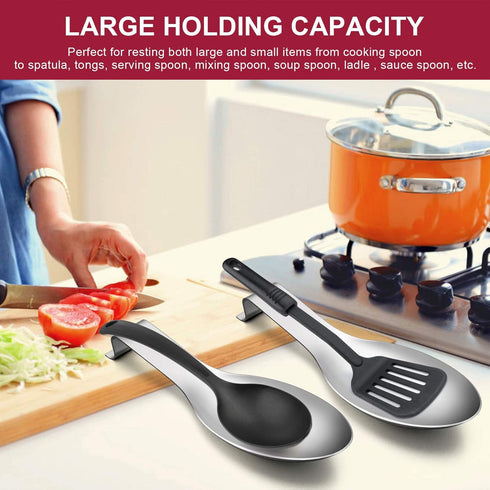E-far Stainless Steel Spoon Rest, Ladle Holder for Kitchen Stove Top, Large Size & Dishwasher Safe