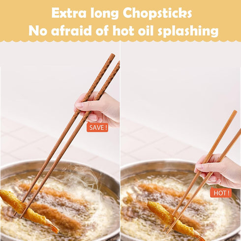 16.5 Inches Wooden Cooking Chopsticks, 2 Pairs Reusable Long Anti-Slip Chopsticks for Noodles, Frying, Hotpot