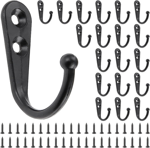 Yetaha 20PCS Wall Mounted Hooks with 40 Screws, Double Holes Towel Robe Hat Coat Hook for Kitchen, Bathroom, Bedroom,