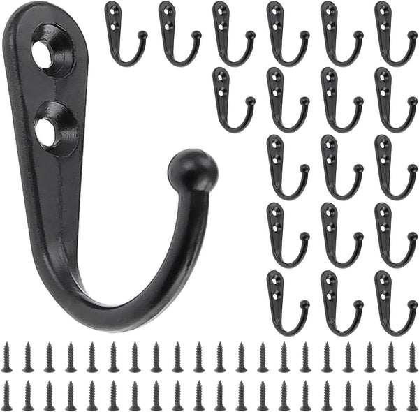 Yetaha 20PCS Wall Mounted Hooks with 40 Screws, Double Holes Towel Robe Hat Coat Hook for Kitchen, Bathroom, Bedroom,