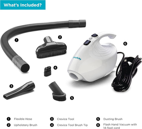 Simplicity Vacuums Flash Mini Handheld Vacuum with Attachments, Powerful Corded Hand Vacuum for Craft Projects, F1