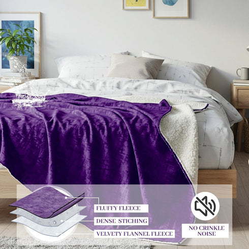 80'' 60'' 3 50oz Tisancy Love Purple Waterproof Bed Blanket, Queen Size x Double Side Leakproof Reversible Sherpa