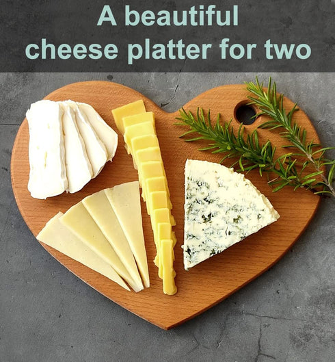 Heart Shaped Cutting Board, 11” x 9” Solid Wood Decorative Serving Board for Cheese, Bread, Snacks