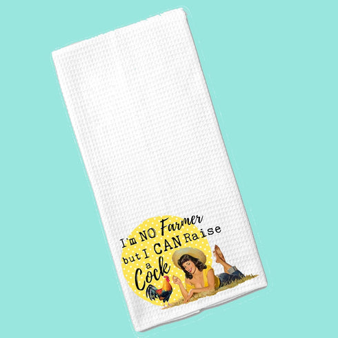 I'm No Farmer, but I Can Raise a Cock Funny Chicken Rooster Vintage Towel, Waffle Weave Microfiber Kitchen Gift