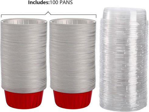 DEAYOU 100 Pack Cupcake Baking Cups, Tart Pie Tin Pan Holder for Pudding, Party, Wedding, Oven Freezer Safe (Red)