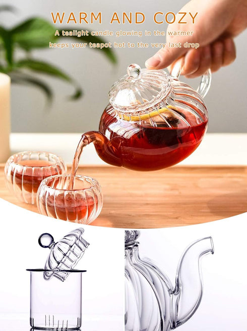 IwaiLoft NEW Glass Teapot with Infuser, Stovetop Safe Tea Kettle, 20OZ Blooming Tea Maker, Pumpkin