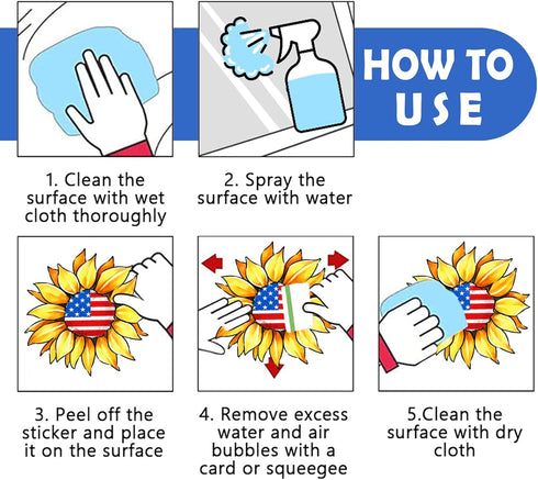 Mfault 4th of July Patriotic Window Clings, 4 Sheets America USA Sunflower Blue Truck Stickers Decal Decorations