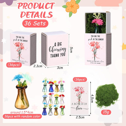36 Sets Thank You Bulk Gifts for Women Mothers Day Teacher Appreciation Positive Mini Bud Vases with Flowers Office