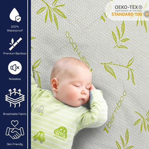 Bamboo Mattress Protector with Zipper, 100% Waterproof King Size Cooling Cover, Ultra Soft Jacquard Fabric