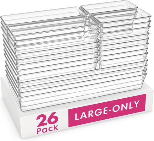 Criusia 26 Pack Large Clear Plastic Drawer Organizer Bins, Heavy Duty Acrylic Kitchen Storage