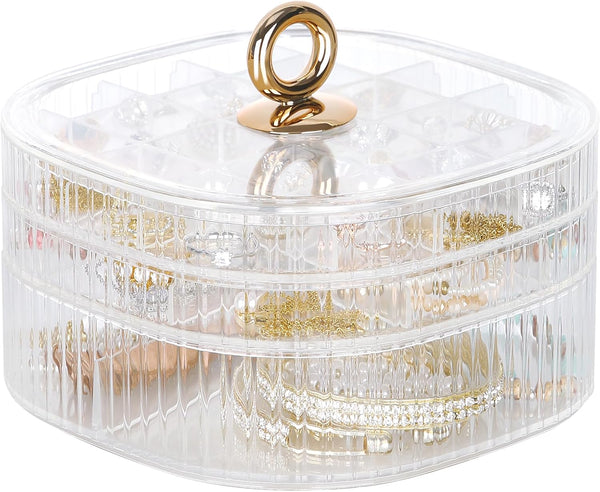LETURE 3-Layer Acrylic Jewelry Organizer Box for Stud Earrings, Necklaces, Bracelets, and Small Bead Storage