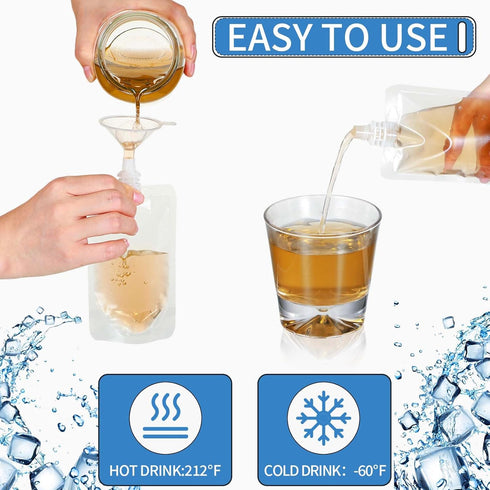 Seeloowy 100 (5 oz) Pcs Plastic Pouches Bulk Clear Juice Bags Squeeze Pouches Plastic Leak Proof Bags with Funnel