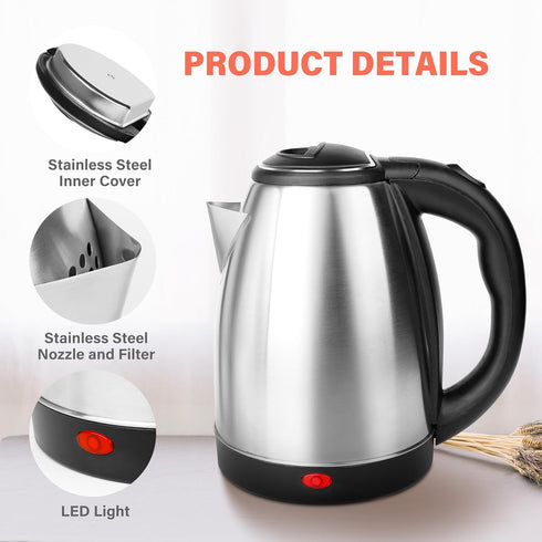 Stainless Steel Electric Tea Kettle, 1.7L Cordless Water Boiler with 360 Degree Rotational Base, 1000W, Silver