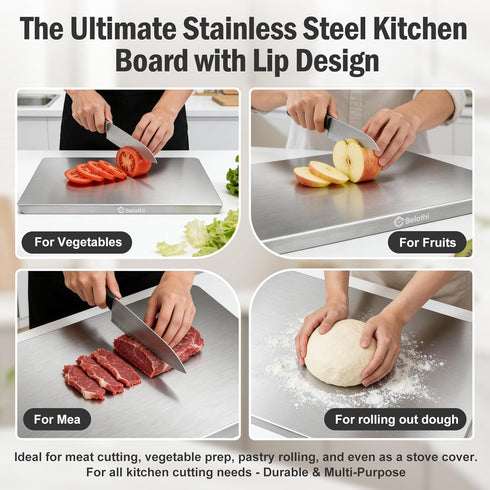 Counter Baking(18x14) Stainless Steel Cutting Board with Lip, Large Metal Chopping Board with Edge, Dishwasher Safe