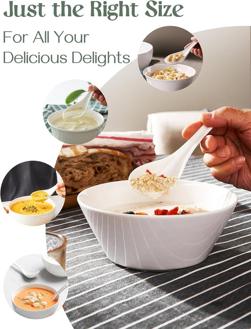 DOWAN 4 Set Ceramic Soup Spoons, Asian Soup Spoons for Ramen, Pho, Wonton, and Miso