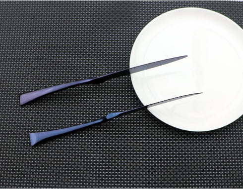 Flatware Set - 18/10 Stainless Steel Mirror Polished Blue Cutlery, 6 Piece Service for 1