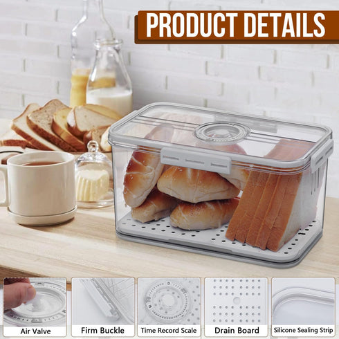 Counter Gifhomfix Bread Box Bread Boxes for Kitchen Airtight, Time Recording Bread Storage Container with Lid, Bread