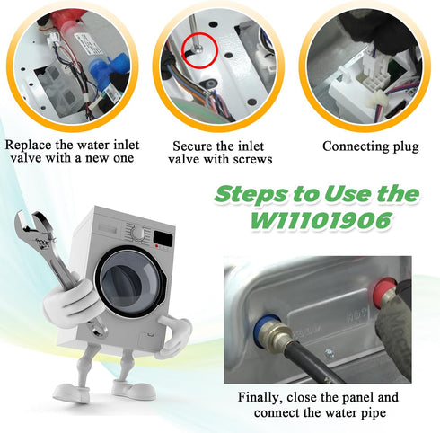 Upgrade W11101906 Washer Water Inlet Valve by Techecook, Compatible with Whirlpool, Amana, Maytag