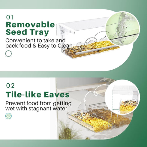 Window Bird Feeder for Outdoors - Clear Mounted Feeders with Self-Adhesive Hooks for Wild Bird Watching