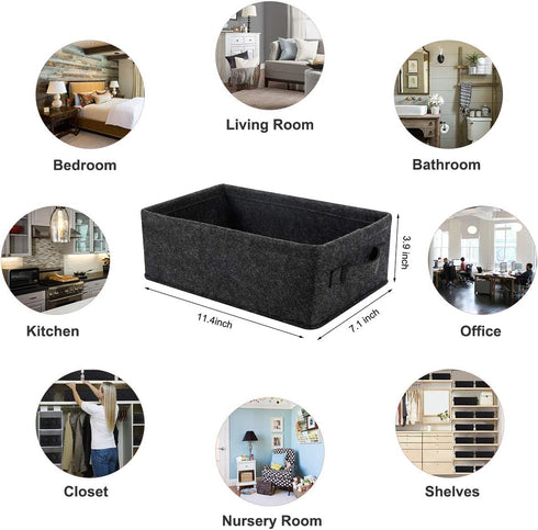 Short Storage Baskets - Small Rectangle Organizer Bins for Candles, Remotes, DVDs, Board Games, Keepsakes