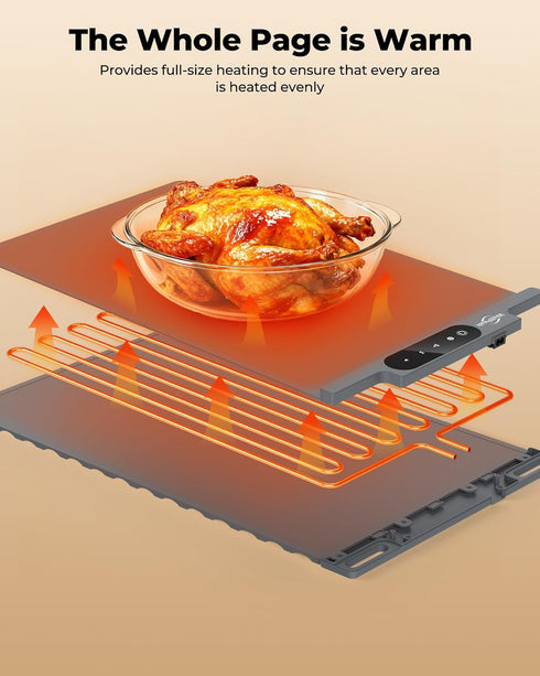 3-Level Electric Warming Mat for Food - Full Surface Fast Heating Silicone Tray with Temperature, Auto-Off, Raised Feet