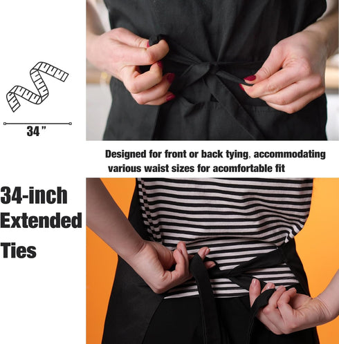 NOBONDO 12 Pack 2 Bib Apron - Unisex Black Apron Bulk with Roomy Pockets Machine Washable for Kitchen Crafting BBQ