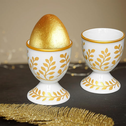 Cinf Ceramic Egg Cup Set of 2 Champagne Gold Porcelain Holder Breakfast