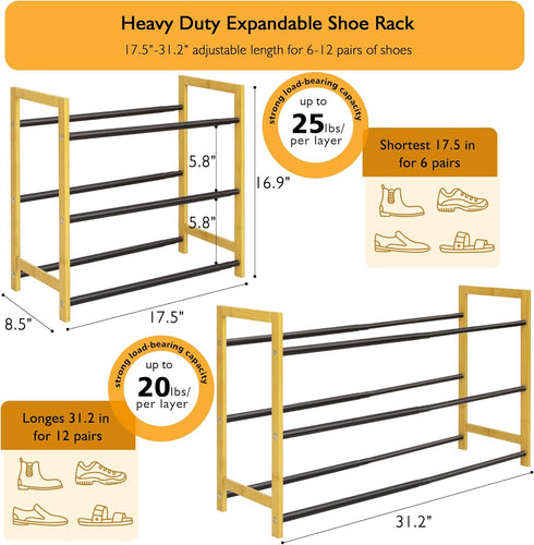 LVNIUS Closet,3 Dorm,6-12 Expandable Shoe Rack for Tier Metal Shoes Shelf Organizer for Pairs Small Standing Shoe Rack