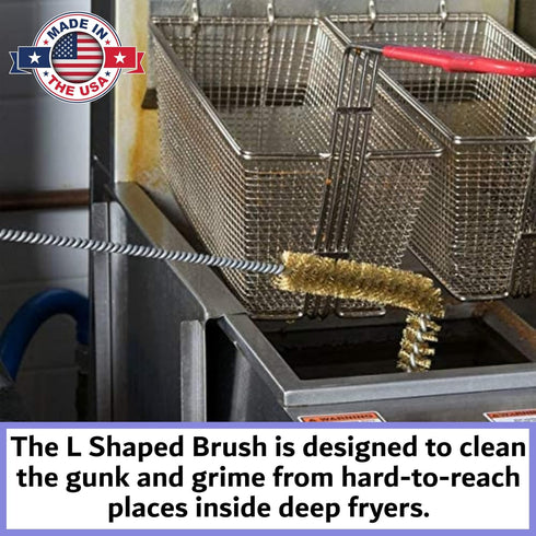 Commercial 750F B53C Deep Fryer Cleaning Brush L-Shaped High-Temp Kitchen Tool - Heavy Duty Brass Bristles - Heat