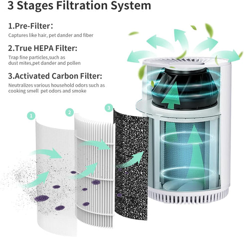 KJ80 True HEPA Replacement Filter for Druiap KJ80 Purifier, 3-in-1 H13 True HEPA Filters (2-Pack)