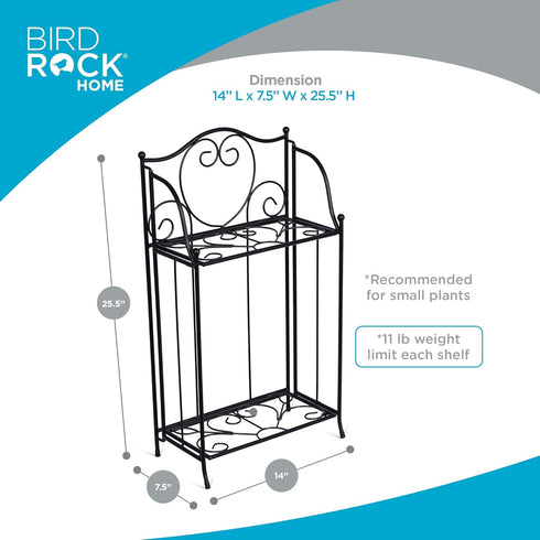 2-Tier BIRDROCK HOME Metal Tiny Plant Stand Shelf - Decorative Mediterranean Scroll Design - Lightweight Folding