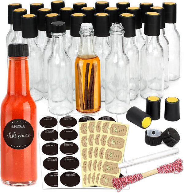 gmisun Hot Sauce Bottles 5 oz, 24 Pack Vanilla Extract Bottles with
