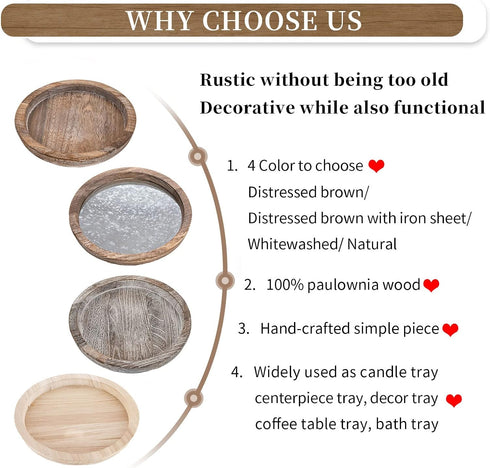 Hanobe Rustic Wooden Serving Tray, Round Decorative Butler Tray for Home Decor Centerpiece