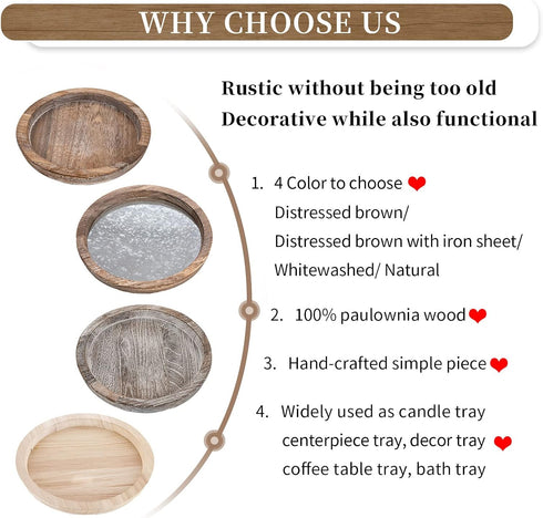 Hanobe Round Wood Decorative Tray: Rustic Wooden Tray for Coffee Table Farmhouse Centerpiece Mirror Candle Holder