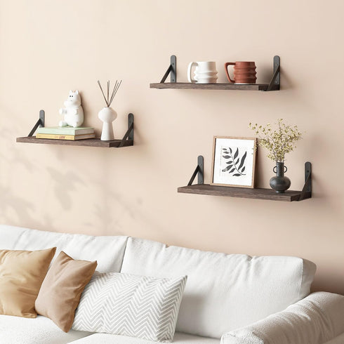 16.5 Inch (Set 6 YGEOMER Brown Floating Shelves for Wall, Farmhouse Wall Shelves for Bedroom, Bathroom Storage, Living