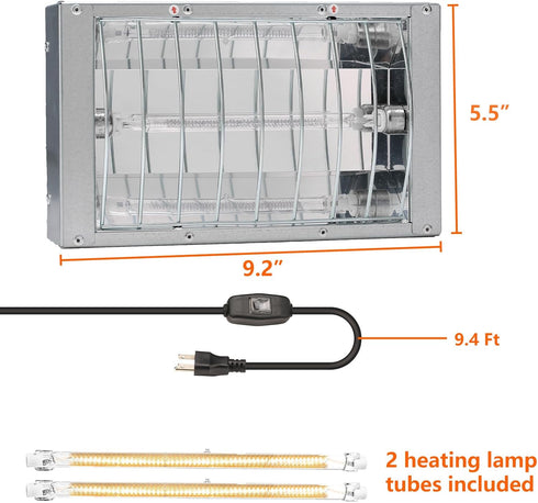 400W, 2 Settings, Chicken Coop Heater for Winter, Heat Lamp for Chickens Chicken Heater for Coop with Heating