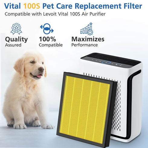 Vital 100S Pet Care Replacement Filter, 2 Pack, Compatible with LEVOIT Vital 100S Air Purifier (Yellow)
