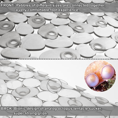Non-Slip Pebble Bath Tub and Shower Mats, 35 x 16 Inches Machine Washable Bathtub Mat with Drain Holes and Suction Cups
