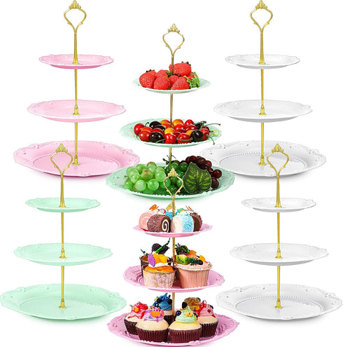 6 Sets Tea Party Decorations of 3 Tier Plastic Cupcake Stand Dessert