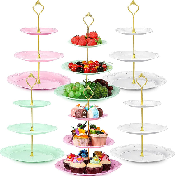 6 Sets Tea Party Decorations of 3 Tier Plastic Cupcake Stand Dessert